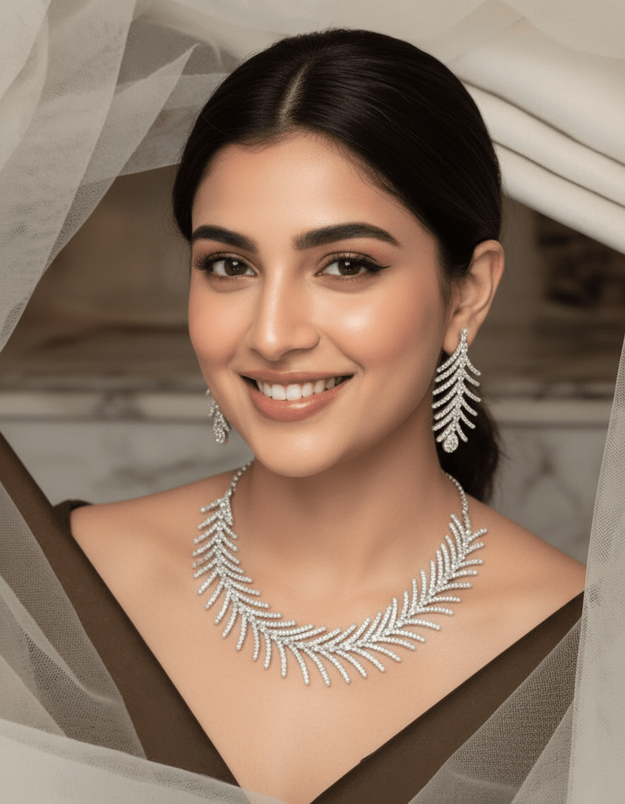 Netra American Diamond Silver Necklace