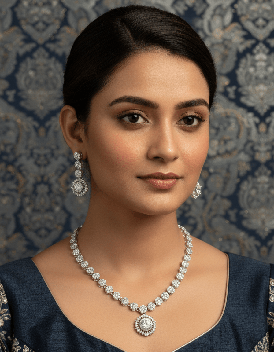 Twila American Diamond Silver Necklace Set