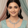 Kusum American Diamond Silver Necklace Set