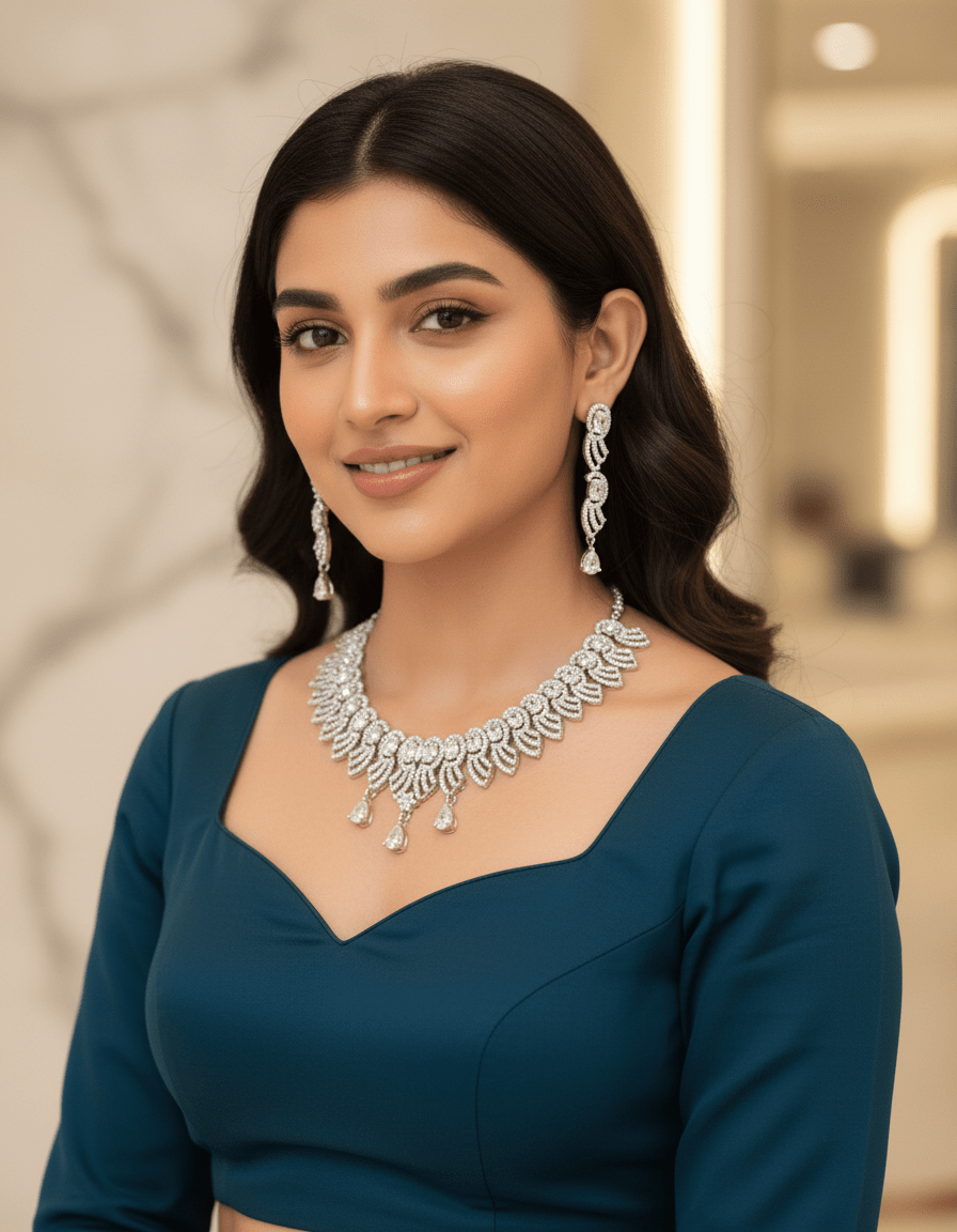 Tanvi American Premium Silver Necklace Set