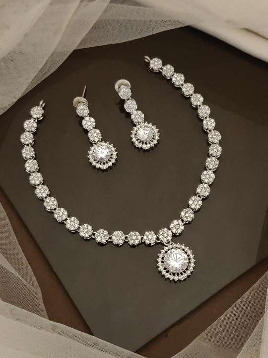 Twila American Diamond Silver Necklace Set
