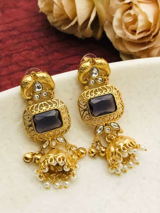 Abha Premium Quality Matt Gold Earring Set Abha Premium Quality Matt Gold Earring Set